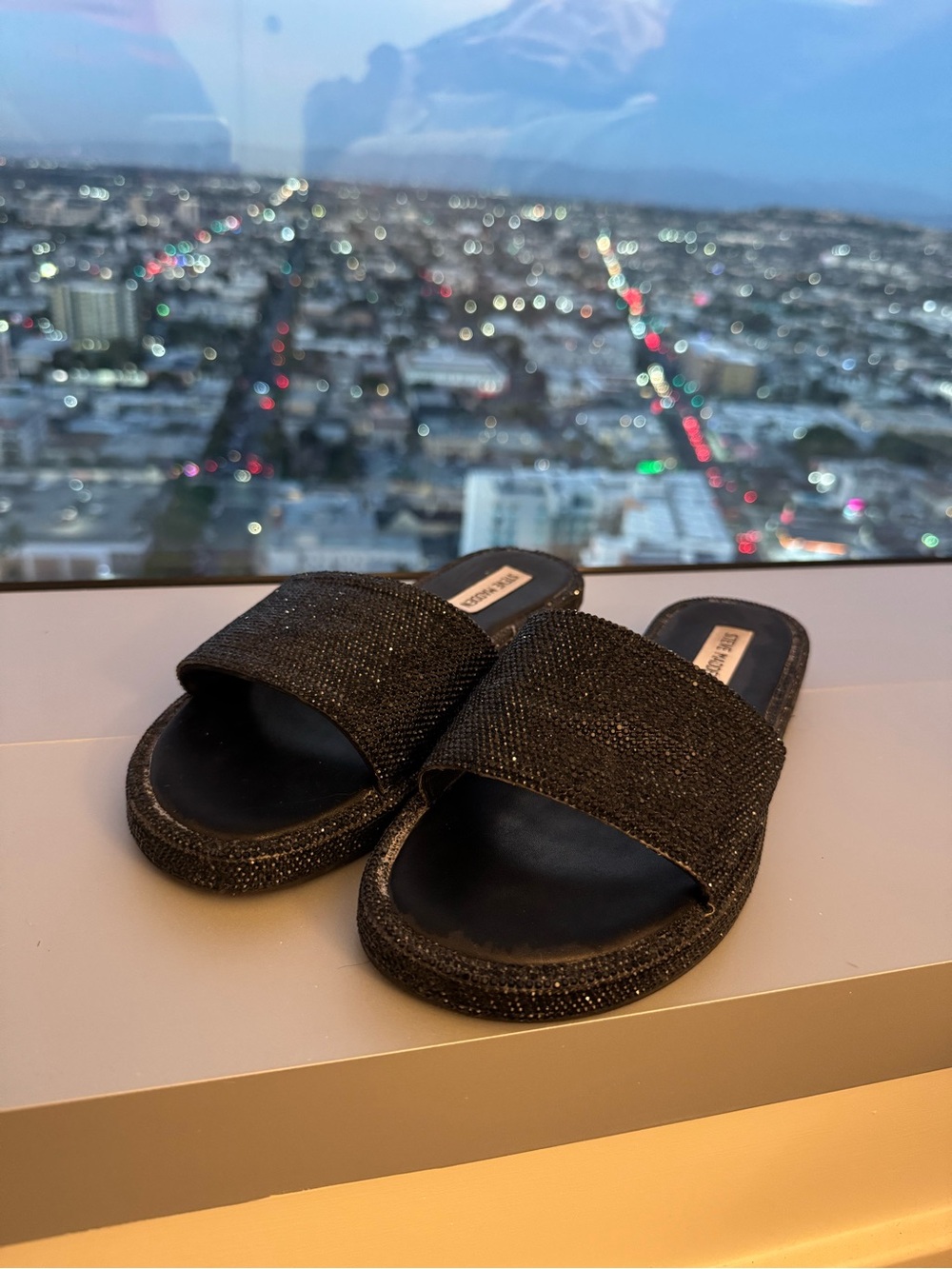 Steve Madden Black Rhinestone Slide Sandals